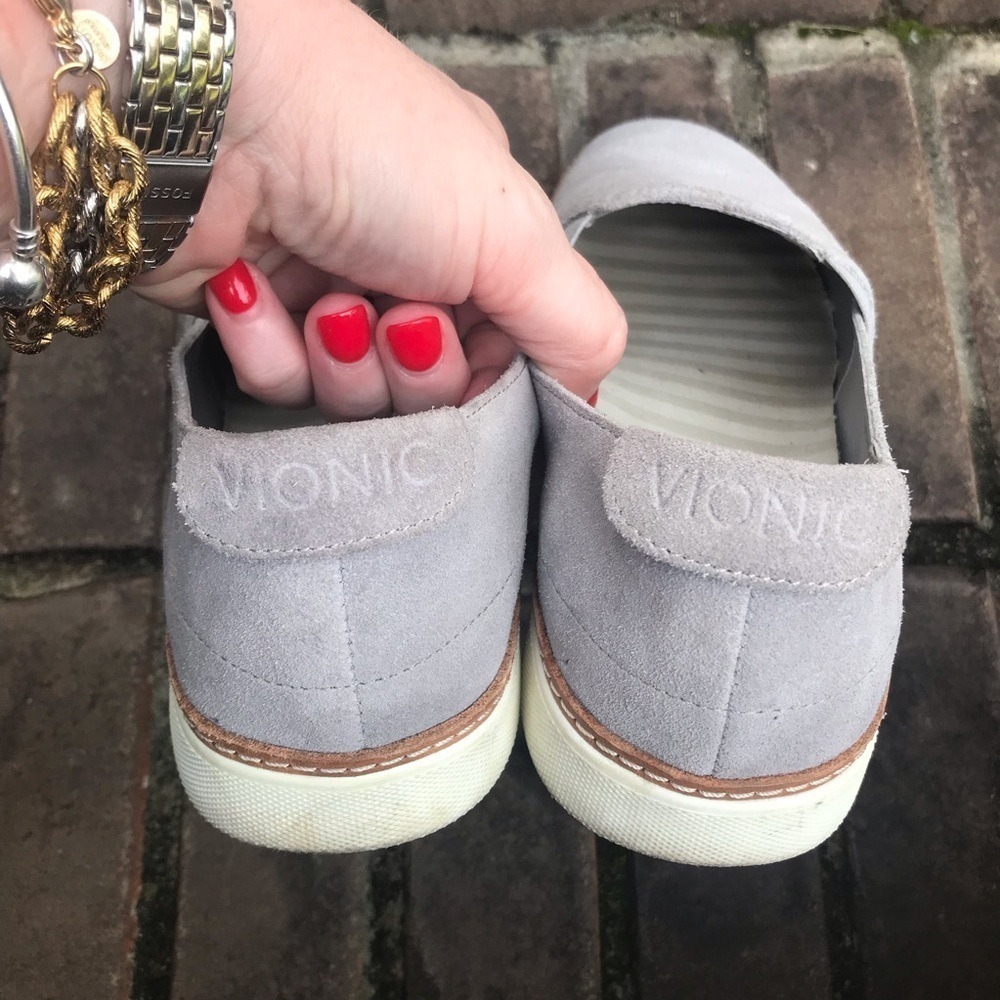 VGUC Vionic Malina Perforated Suede Slip On Shoes in Gray | Size 9.5 - Picture 4 of 11